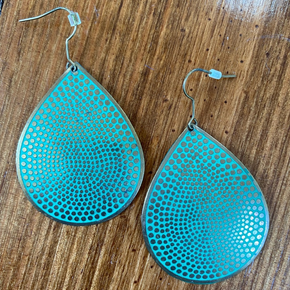 Gold & Green Teardrop Earrings